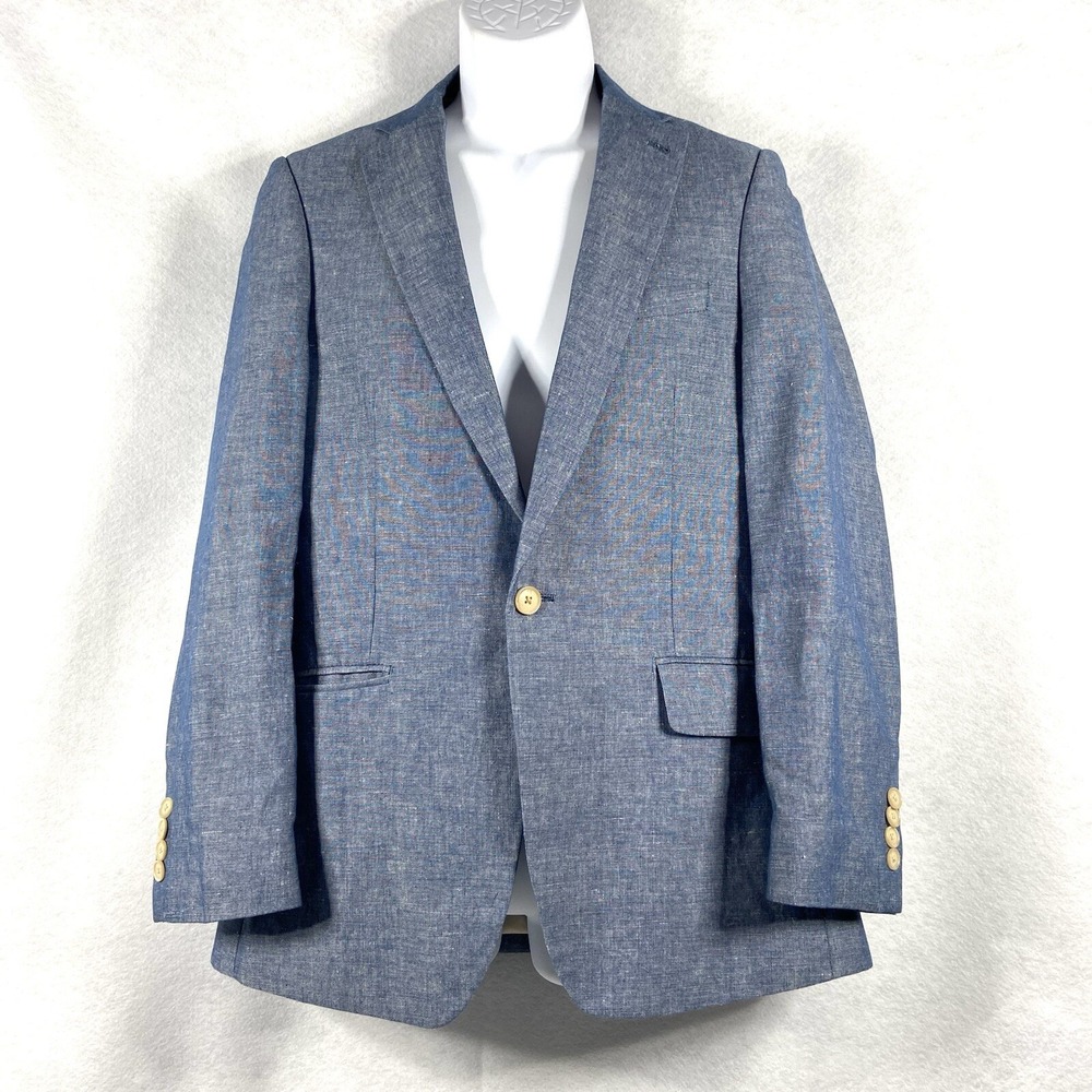 Scotch & Soda Blazer Mens Medium Blue Sport Coat Linen Blend Long Sleeves